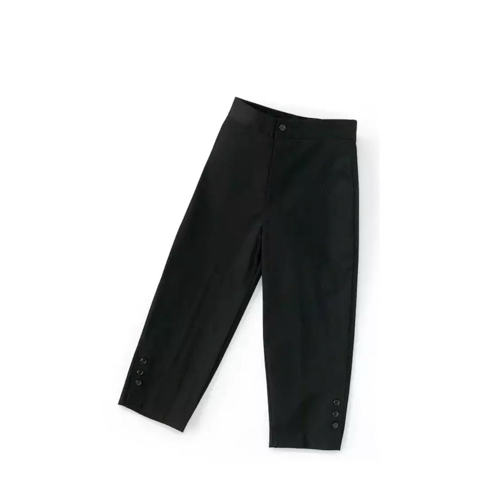 Black Cropped Capris Pants Women's Button Detail Casual Chic 24W Plus - Picture 2 of 3